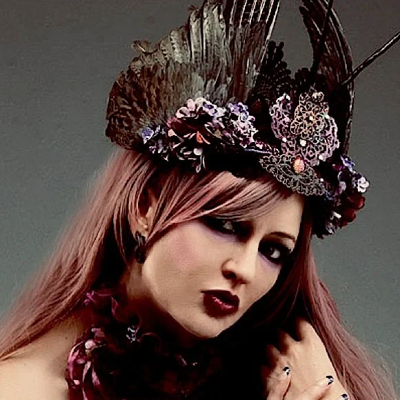 Handmade artist unique purple Valkyrie Goddess Headpiece, wing headpiece fairy Okay, let main image 3